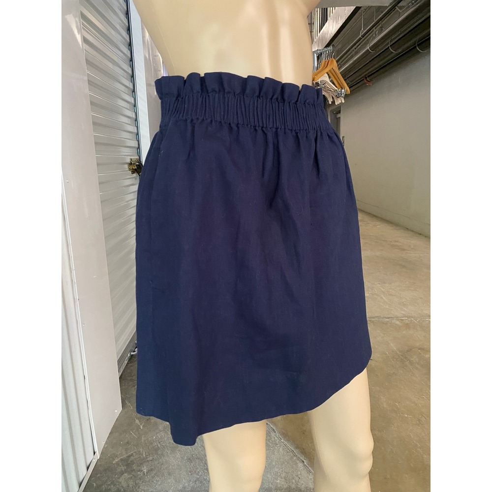 J. CREW Womens Navy Blue Linen Blend Elastic Waist Mini Skirt Size 4 - Picture 4 of 8